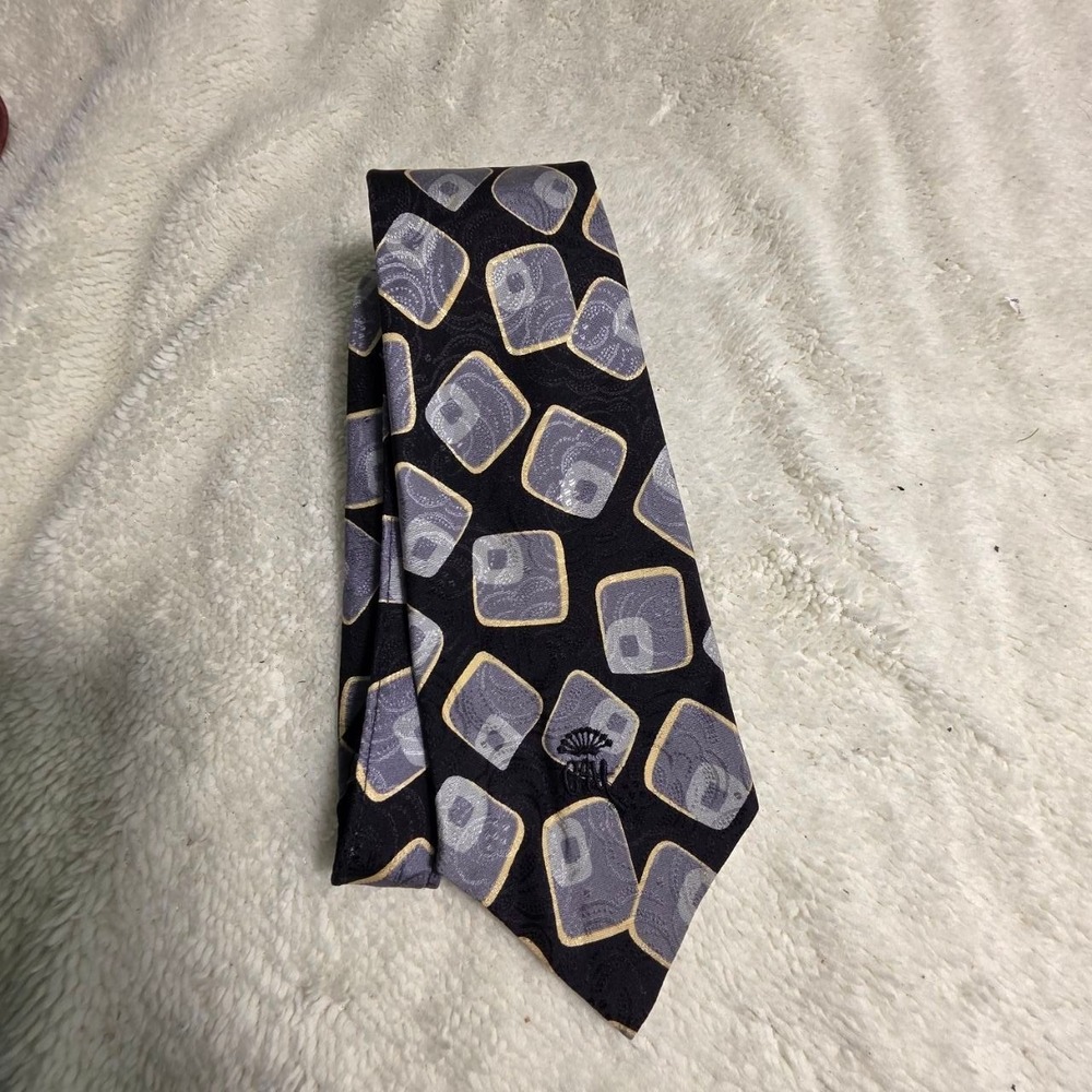 VTG Countess Mara Necktie Tie Black Gray Geometric Silk Mens OS Excellent
